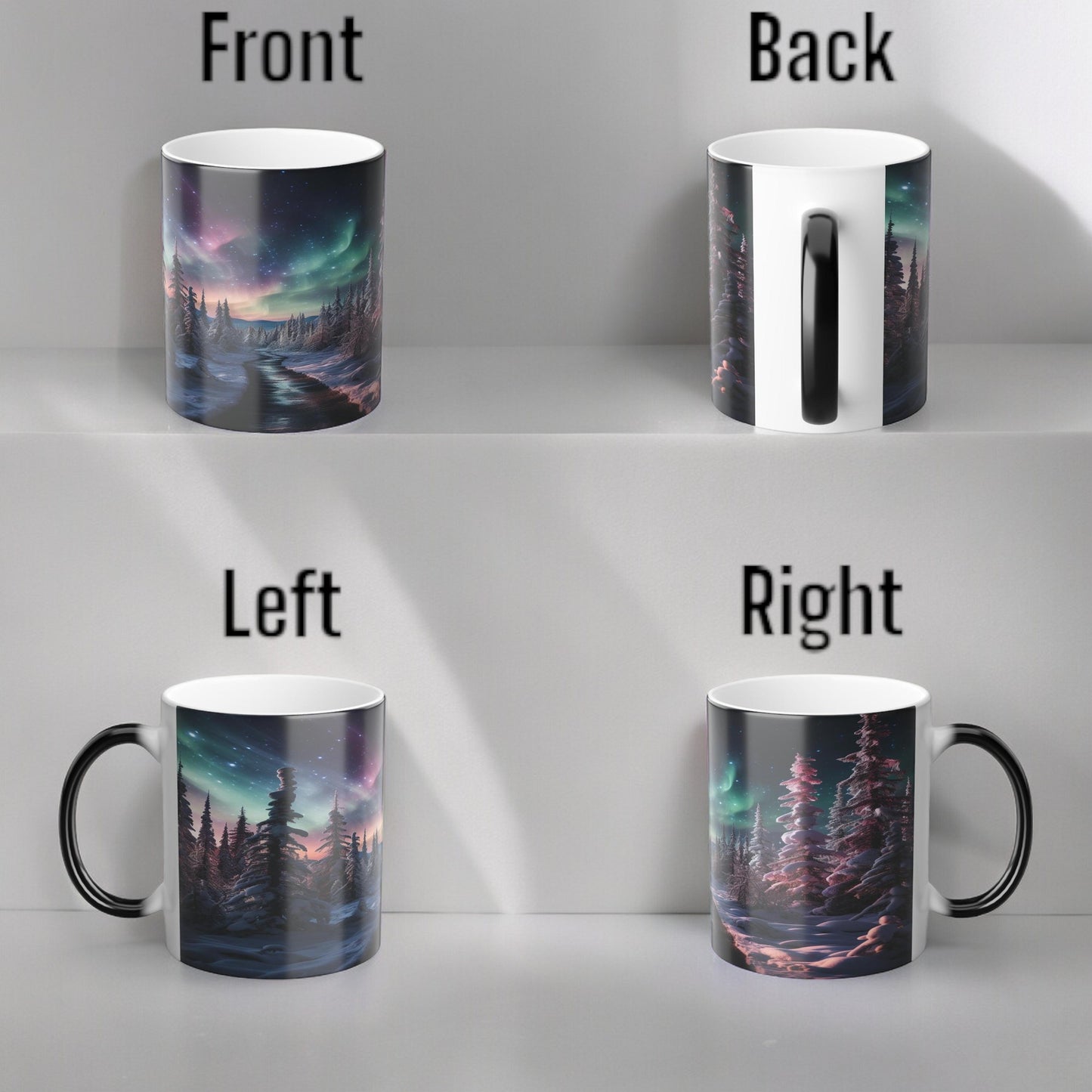 Töfrandi Aurora Borealis hitanæm mál - Northern Lights Magic Color Morphing Mug 11oz - Heat Reactive Night Sky Kaffibolli - Fullkomin gjöf fyrir náttúruunnendur