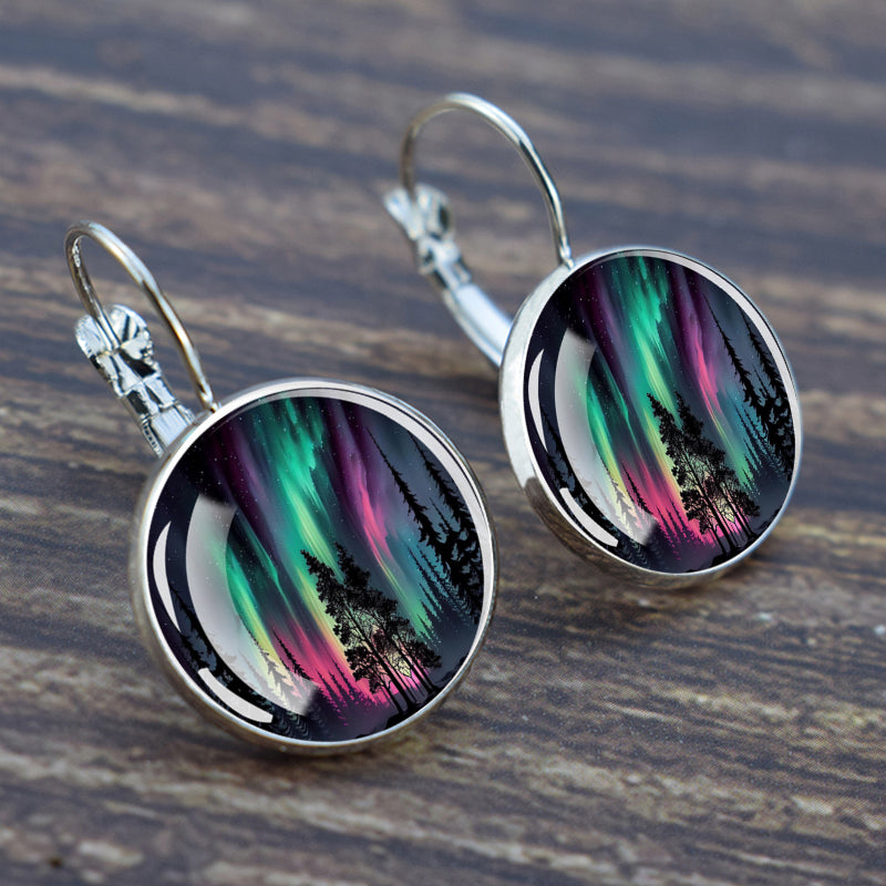 Luminous Aurora Borealis Hook Earrings - Northern Lights Jewelry - Unique Glass Cabochon Drop Earrings - Perfect Aurora Lovers Gift