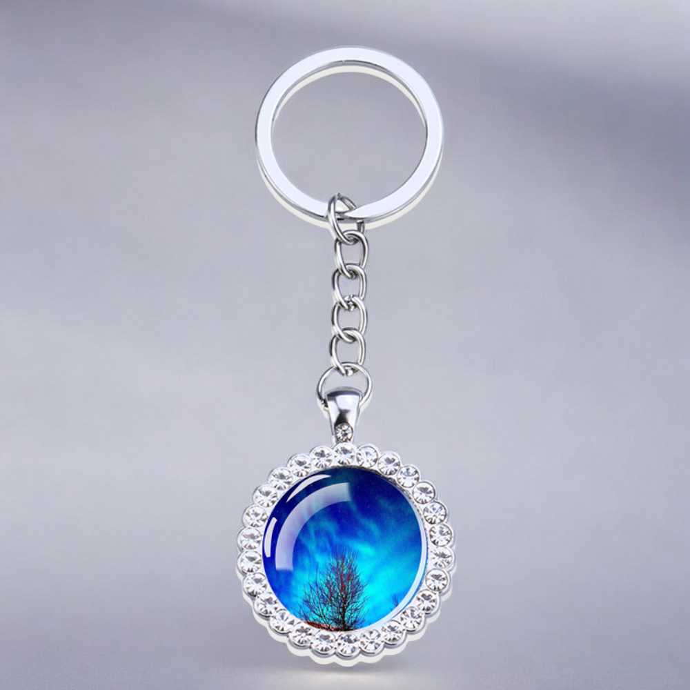 Luminous Aurora Borealis Silver Keyring - Northern Light Jewelry - Rhinestones Glass Key Chain - Perfect Aurora Lovers Gift