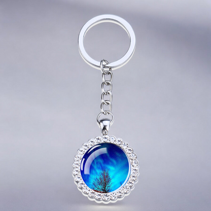 Porte-clés lumineux en argent Aurora Borealis - Bijoux Northern Light - Porte-clés en verre strass - Cadeau parfait pour les amoureux des aurores boréales