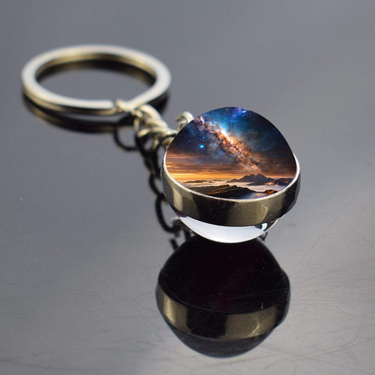 Milky Way Galaxy Nebula Star Keyring - Universe Cosmos Jewelry - Double Side Glass Ball Key Chain - Perfect Astronomy Lovers Gift