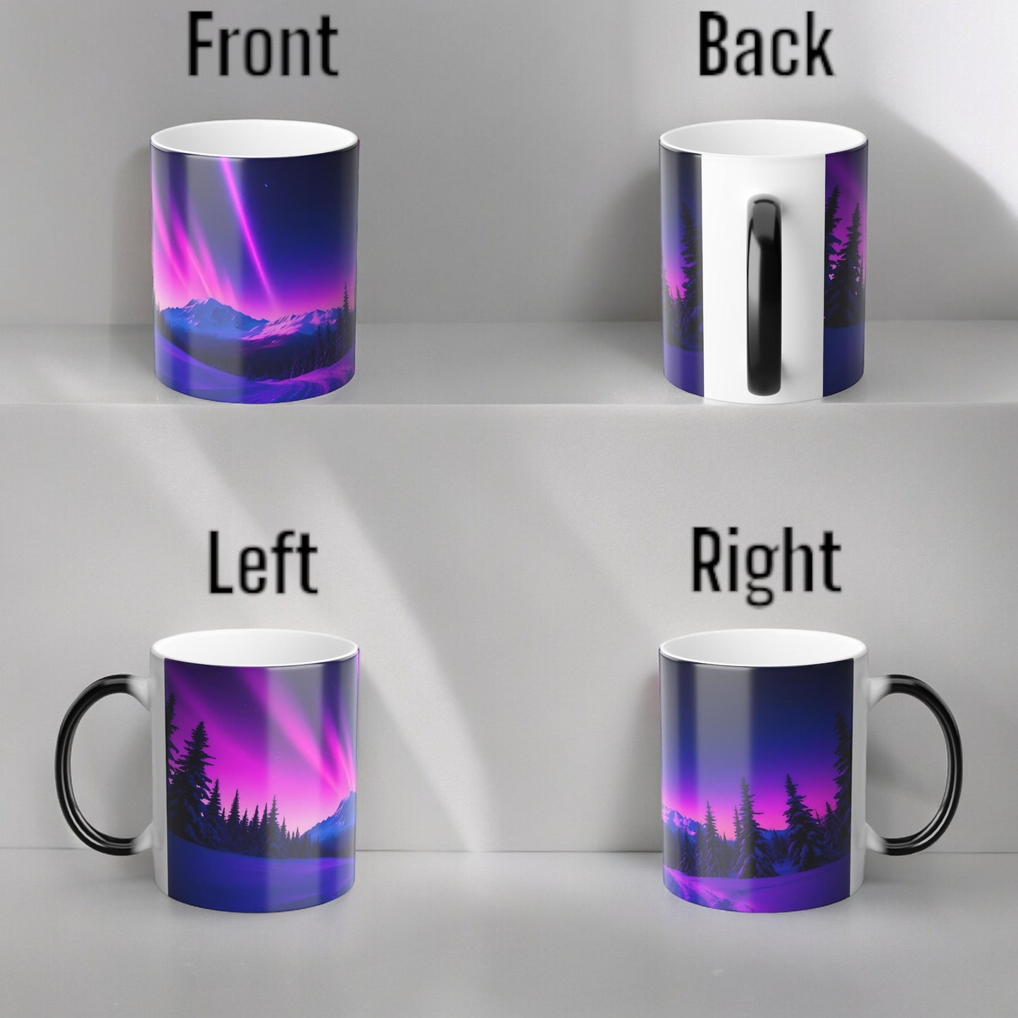 Töfrandi Aurora Borealis hitanæm mál - Northern Lights Magic Color Morphing Mug 11oz - Heat Reactive Night Sky Kaffibolli - Fullkomin gjöf fyrir náttúruunnendur