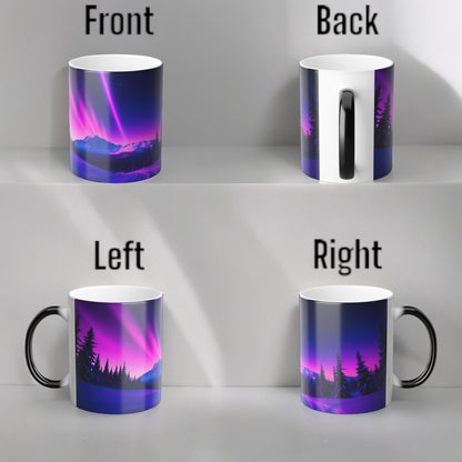 Fortryllende Aurora Borealis varmefølsomt krus - Northern Lights Magic Color Morphing-krus 11 oz - Heat Reactive Night Sky Coffee Cup - Perfekt gave til naturelskere