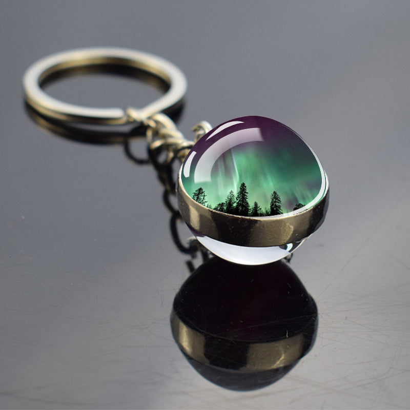 Luminous Aurora Borealis Keyring - Northern Light Jewelry - Unique Double Side Glass Ball Key Chain - Perfect Aurora Lovers Gift