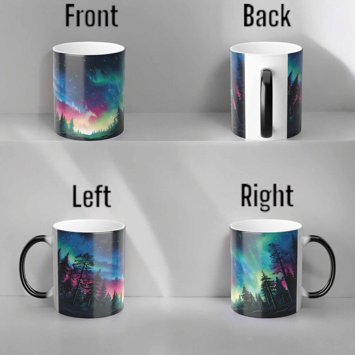 Töfrandi Aurora Borealis hitanæm mál - Northern Lights Magic Color Morphing Mug 11oz - Heat Reactive Night Sky Kaffibolli - Fullkomin gjöf fyrir náttúruunnendur