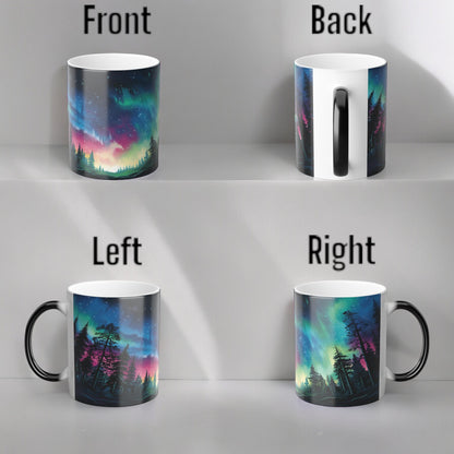 Fortryllende Aurora Borealis varmefølsomt krus - Northern Lights Magic Color Morphing-krus 11 oz - Heat Reactive Night Sky Coffee Cup - Perfekt gave til naturelskere