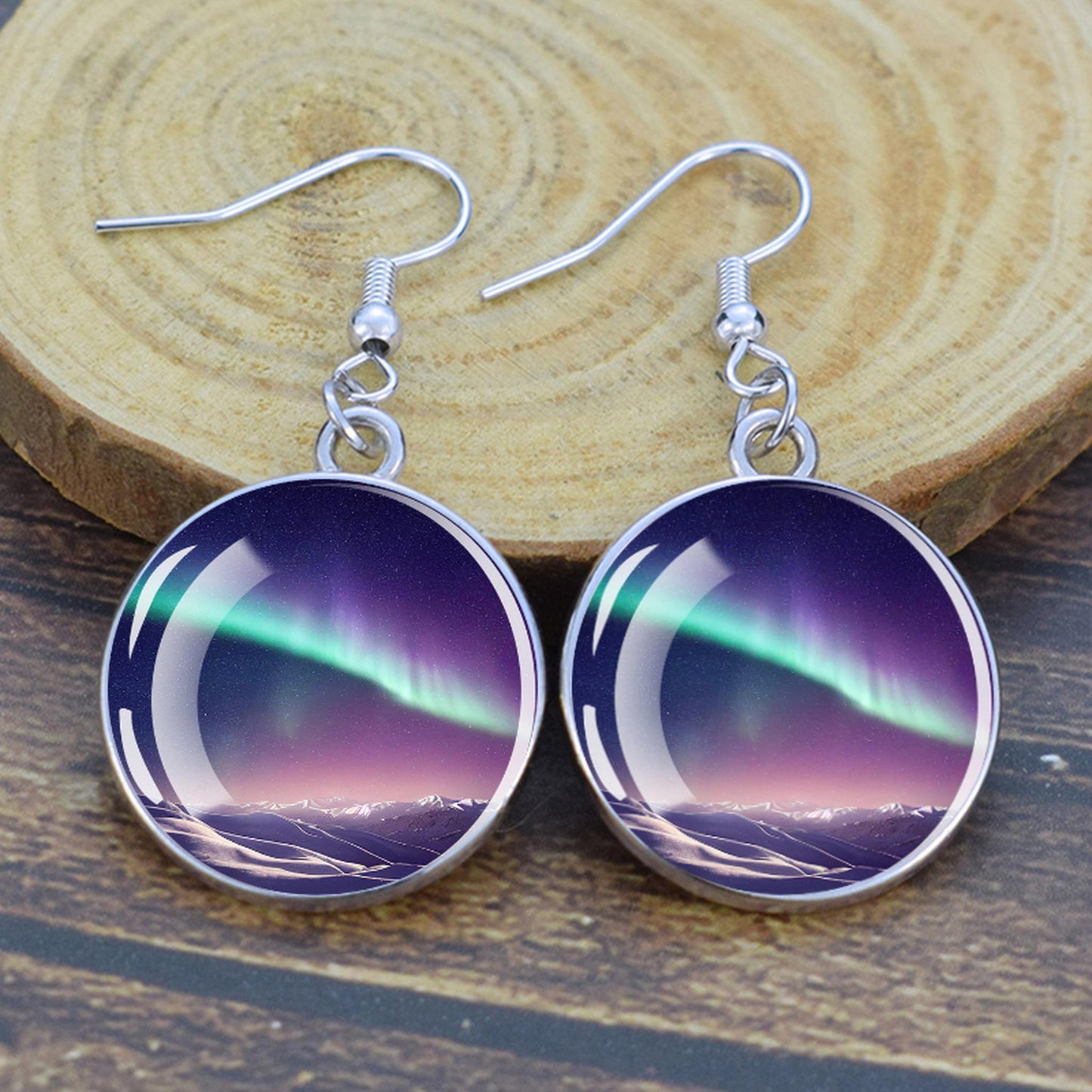 Luminous Aurora Borealis Drop Earrings - Northern Lights Jewelry - Unique Glass Cabochon Dangle Earrings - Perfect Aurora Lovers Gift