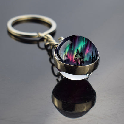 Luminous Aurora Borealis Keyring - Northern Light Jewelry - Unique Double Side Glass Ball Key Chain - Perfect Aurora Lovers Gift