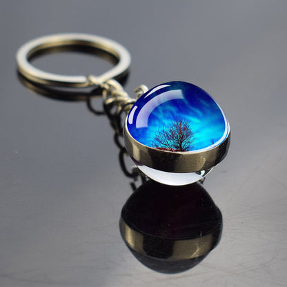 Porte-clés lumineux Aurora Borealis - Bijoux Northern Light - Porte-clés unique en boule de verre double face - Cadeau parfait pour les amoureux des aurores boréales