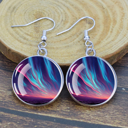 Luminous Aurora Borealis Drop Earrings - Northern Lights Jewelry - Unique Glass Cabochon Dangle Earrings - Perfect Aurora Lovers Gift