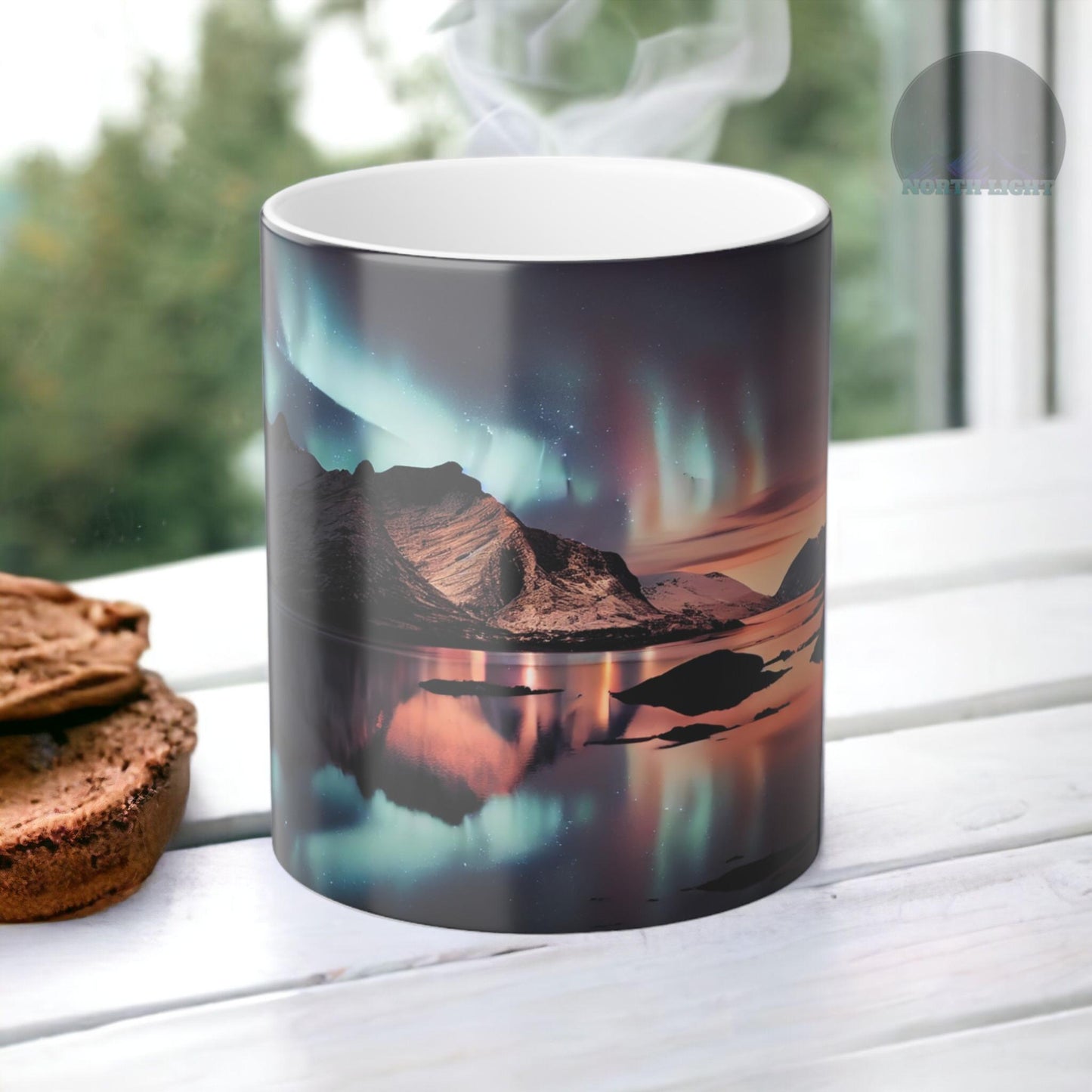 Fortryllende Aurora Borealis varmefølsomt krus - Northern Lights Magic Color Morphing-krus 11 oz - Heat Reactive Night Sky Coffee Cup - Perfekt gave til naturelskere