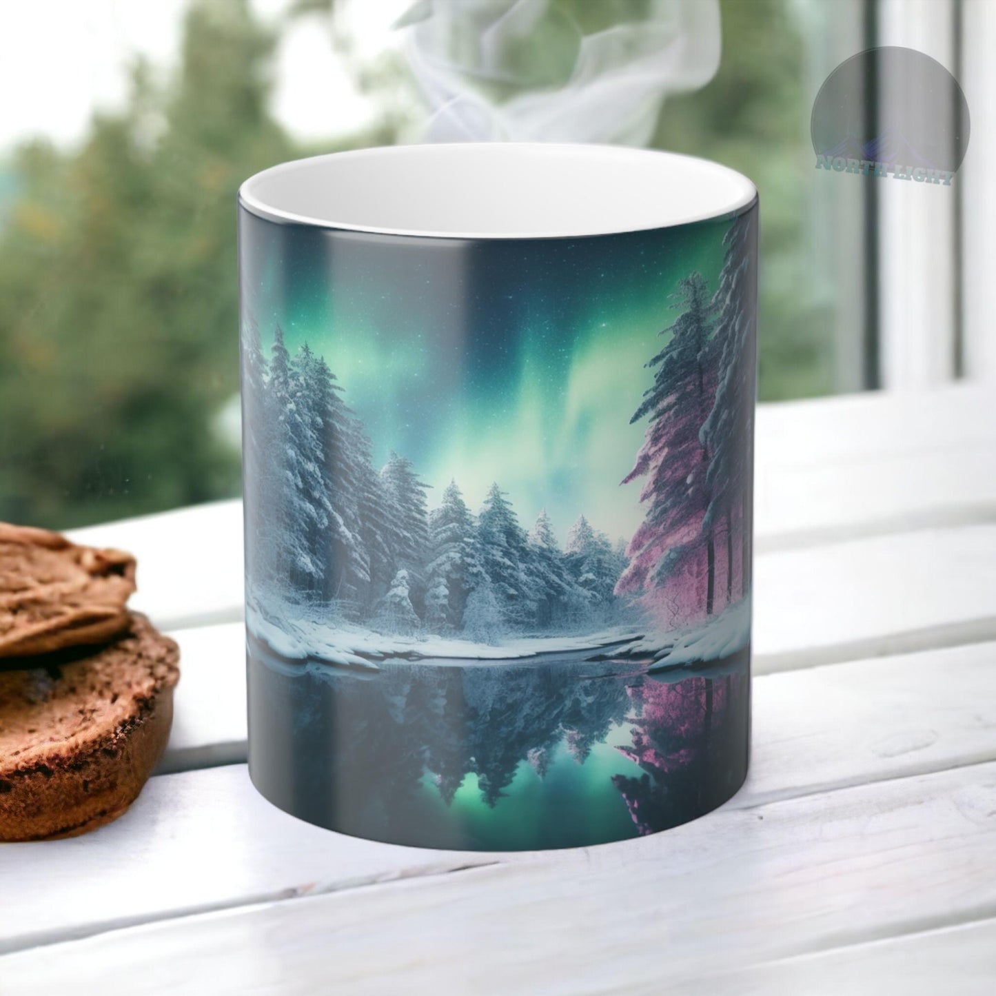 Tasse sensible à la chaleur Aurore boréale enchanteresse - Tasse de morphing de couleur magique des aurores boréales 11 oz - Tasse à café ciel nocturne réactive à la chaleur - Cadeau parfait pour les amoureux de la nature