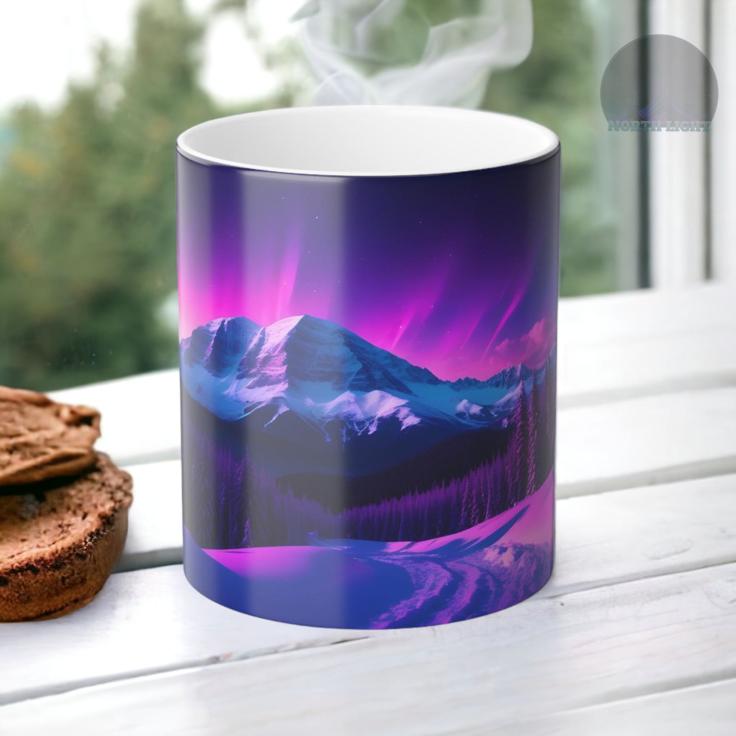 Tasse sensible à la chaleur Aurore boréale enchanteresse - Tasse de morphing de couleur magique des aurores boréales 11 oz - Tasse à café ciel nocturne réactive à la chaleur - Cadeau parfait pour les amoureux de la nature