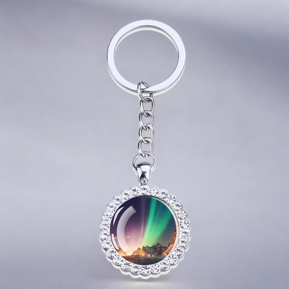 Luminous Aurora Borealis Silver Keyring - Northern Light Jewelry - Rhinestones Glass Key Chain - Perfect Aurora Lovers Gift