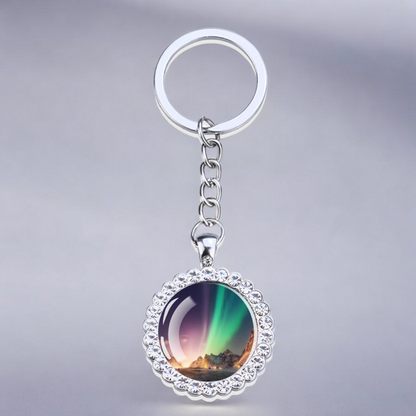 Porte-clés lumineux en argent Aurora Borealis - Bijoux Northern Light - Porte-clés en verre strass - Cadeau parfait pour les amoureux des aurores boréales