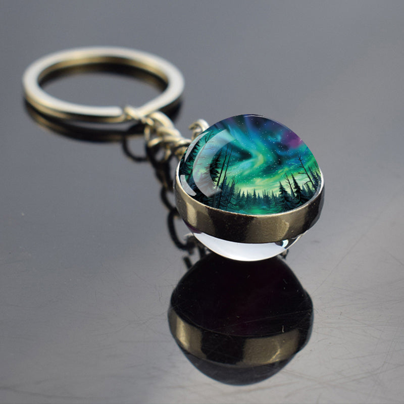 Luminous Aurora Borealis Keyring - Northern Light Jewelry - Unique Double Side Glass Ball Key Chain - Perfect Aurora Lovers Gift