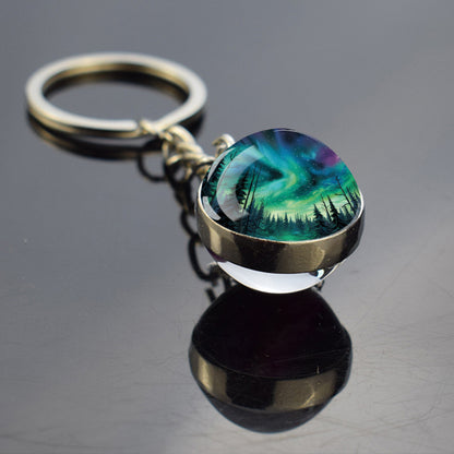 Luminous Aurora Borealis Keyring - Northern Light Jewelry - Unique Double Side Glass Ball Key Chain - Perfect Aurora Lovers Gift