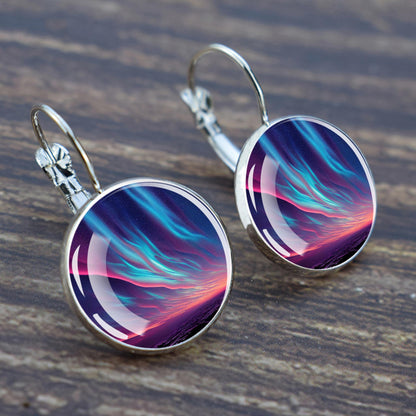 Luminous Aurora Borealis Hook Earrings - Northern Lights Jewelry - Unique Glass Cabochon Drop Earrings - Perfect Aurora Lovers Gift