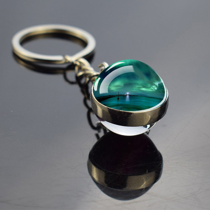 Porte-clés lumineux Aurora Borealis - Bijoux Northern Light - Porte-clés unique en boule de verre double face - Cadeau parfait pour les amoureux des aurores boréales