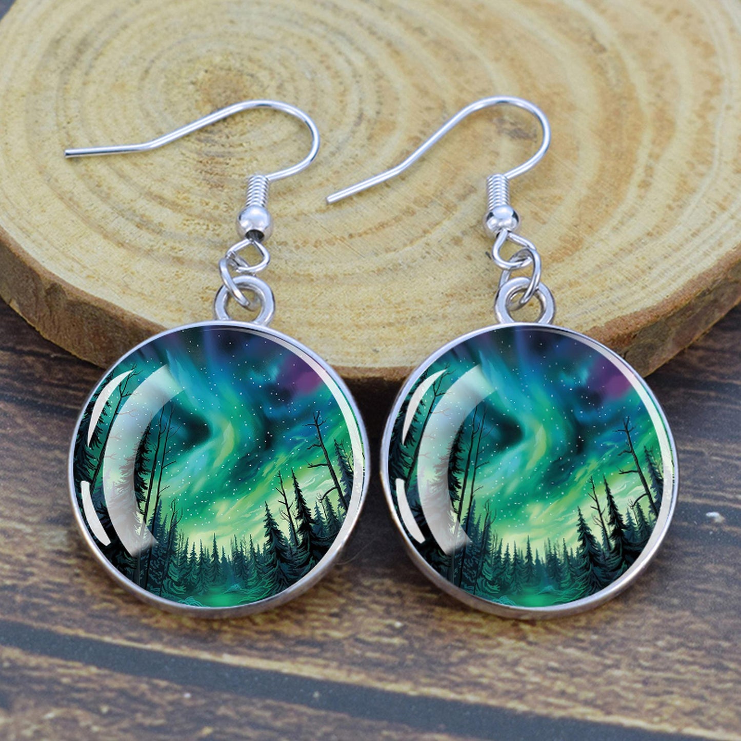 Orecchini pendenti luminosi Aurora Borealis - Gioielli dell'aurora boreale - Orecchini pendenti cabochon in vetro unici - Regalo perfetto per gli amanti dell'Aurora