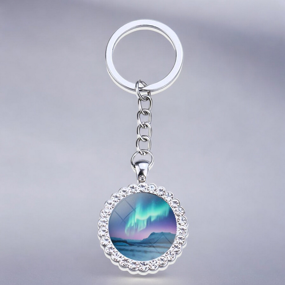 Luminous Aurora Borealis Silver Keyring - Northern Light Jewelry - Rhinestones Glass Key Chain - Perfect Aurora Lovers Gift