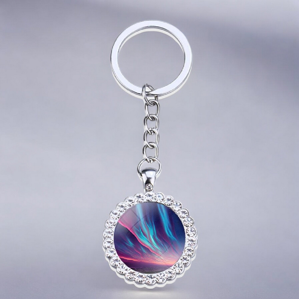 Luminous Aurora Borealis Silver Keyring - Northern Light Jewelry - Rhinestones Glass Key Chain - Perfect Aurora Lovers Gift