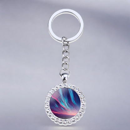 Luminous Aurora Borealis Silver Keyring - Northern Light Jewelry - Rhinestones Glass Key Chain - Perfect Aurora Lovers Gift