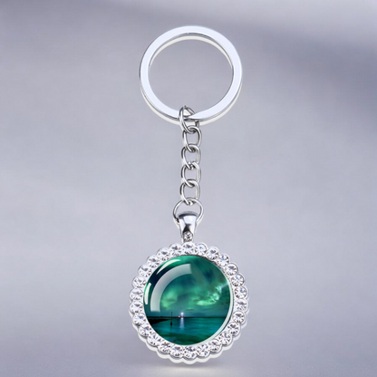 Porte-clés lumineux en argent Aurora Borealis - Bijoux Northern Light - Porte-clés en verre strass - Cadeau parfait pour les amoureux des aurores boréales