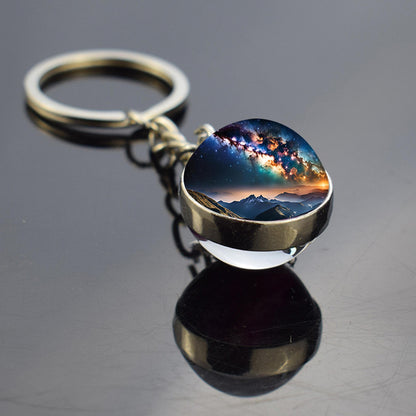 Milky Way Galaxy Nebula Star Keyring - Universe Cosmos Jewelry - Double Side Glass Ball Key Chain - Perfect Astronomy Lovers Gift