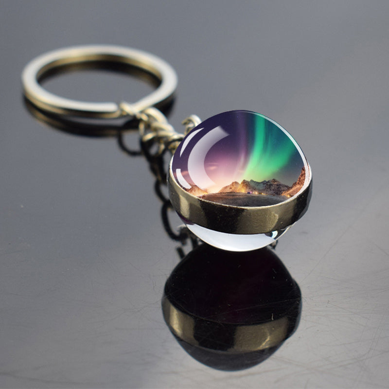 Porte-clés lumineux Aurora Borealis - Bijoux Northern Light - Porte-clés unique en boule de verre double face - Cadeau parfait pour les amoureux des aurores boréales