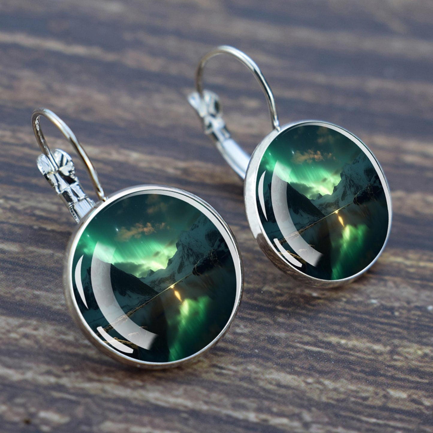 Luminous Aurora Borealis Hook Earrings - Northern Lights Jewelry - Unique Glass Cabochon Drop Earrings - Perfect Aurora Lovers Gift