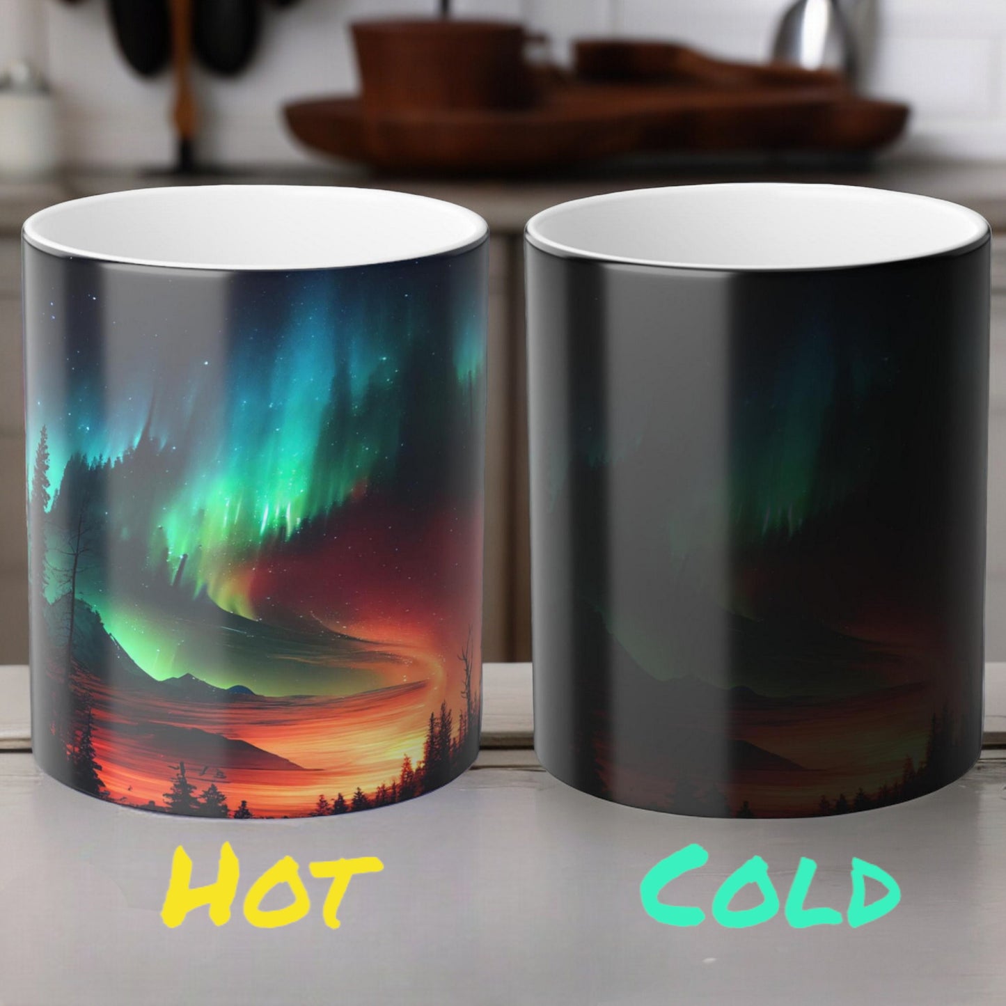 Enchanting Aurora Borealis karstumjutīga krūze - Northern Lights Magic Color Morphing krūze 11 unces - Heat Reactive Night Sky kafijas tase - lieliska dāvana dabas mīļotājiem