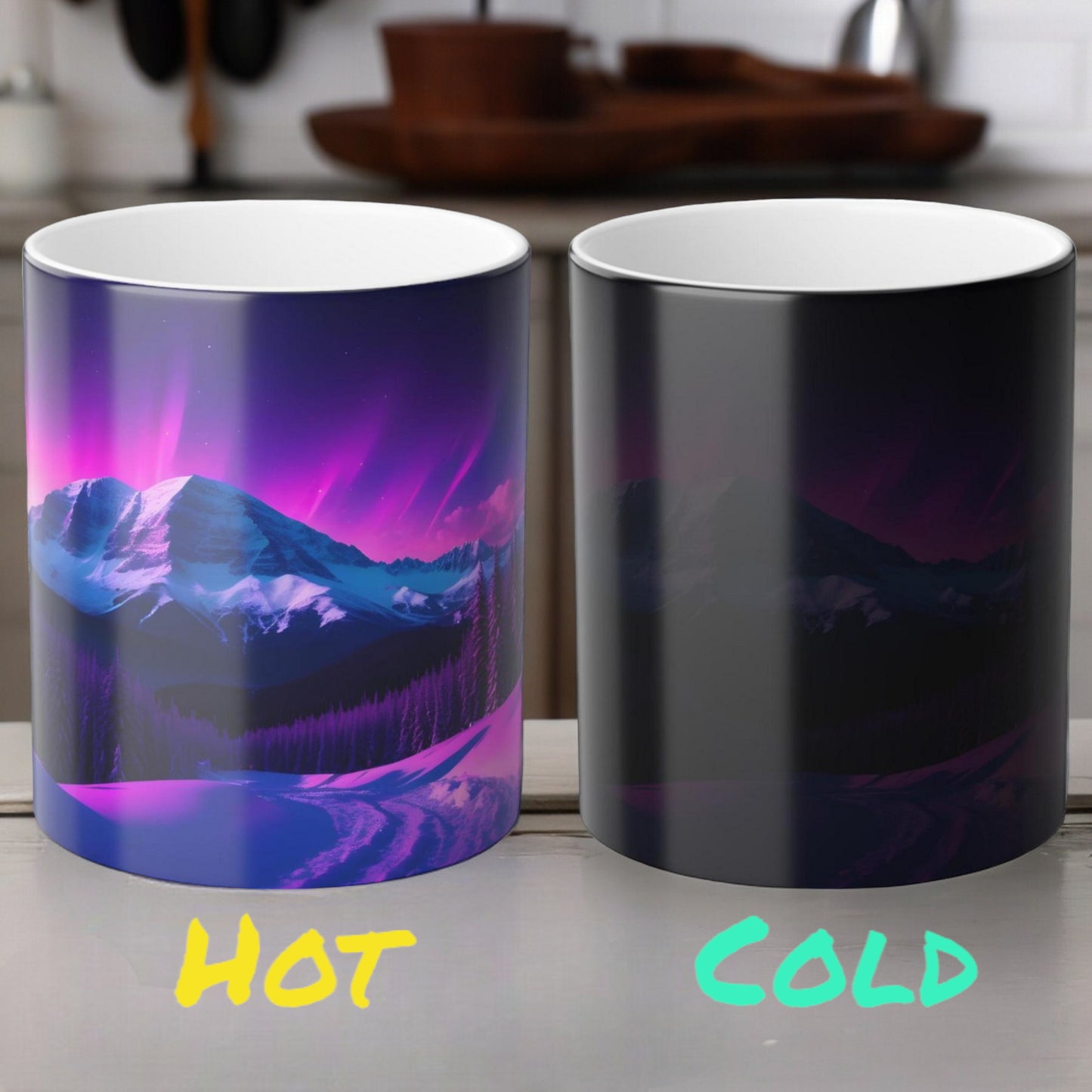 Bezaubernde wärmeempfindliche Tasse „Aurora Borealis“ – Tasse mit magischer Farbveränderung der Nordlichter, 325 ml – hitzereaktive Nachthimmel-Kaffeetasse – perfektes Geschenk für Naturliebhaber