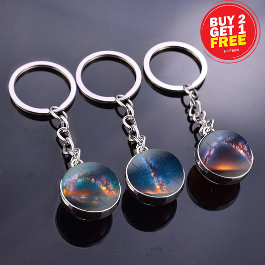 Milky Way Galaxy Nebula Star Keyring - Universe Cosmos Jewelry - Double Side Glass Ball Key Chain - Perfect Astronomy Lovers Gift