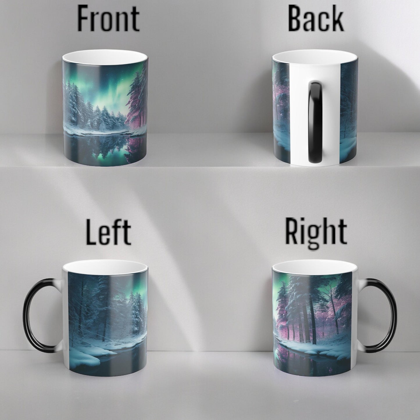 Töfrandi Aurora Borealis hitanæm mál - Northern Lights Magic Color Morphing Mug 11oz - Heat Reactive Night Sky Kaffibolli - Fullkomin gjöf fyrir náttúruunnendur