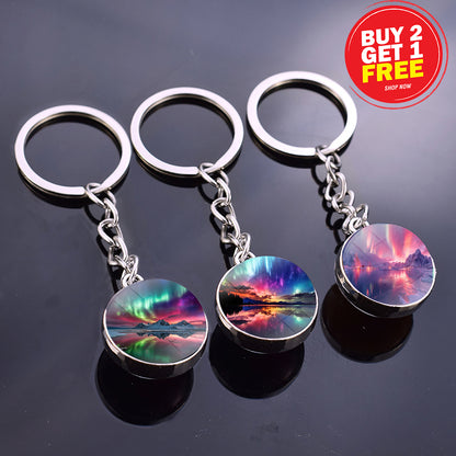 Luminous Aurora Borealis Keyring - Northern Light Jewelry - Unique Double Side Glass Ball Key Chain - Perfect Aurora Lovers Gift