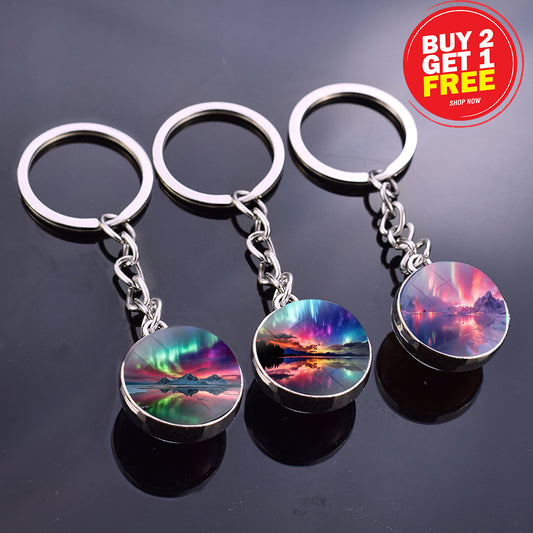 Porte-clés lumineux Aurora Borealis - Bijoux Northern Light - Porte-clés unique en boule de verre double face - Cadeau parfait pour les amoureux des aurores boréales