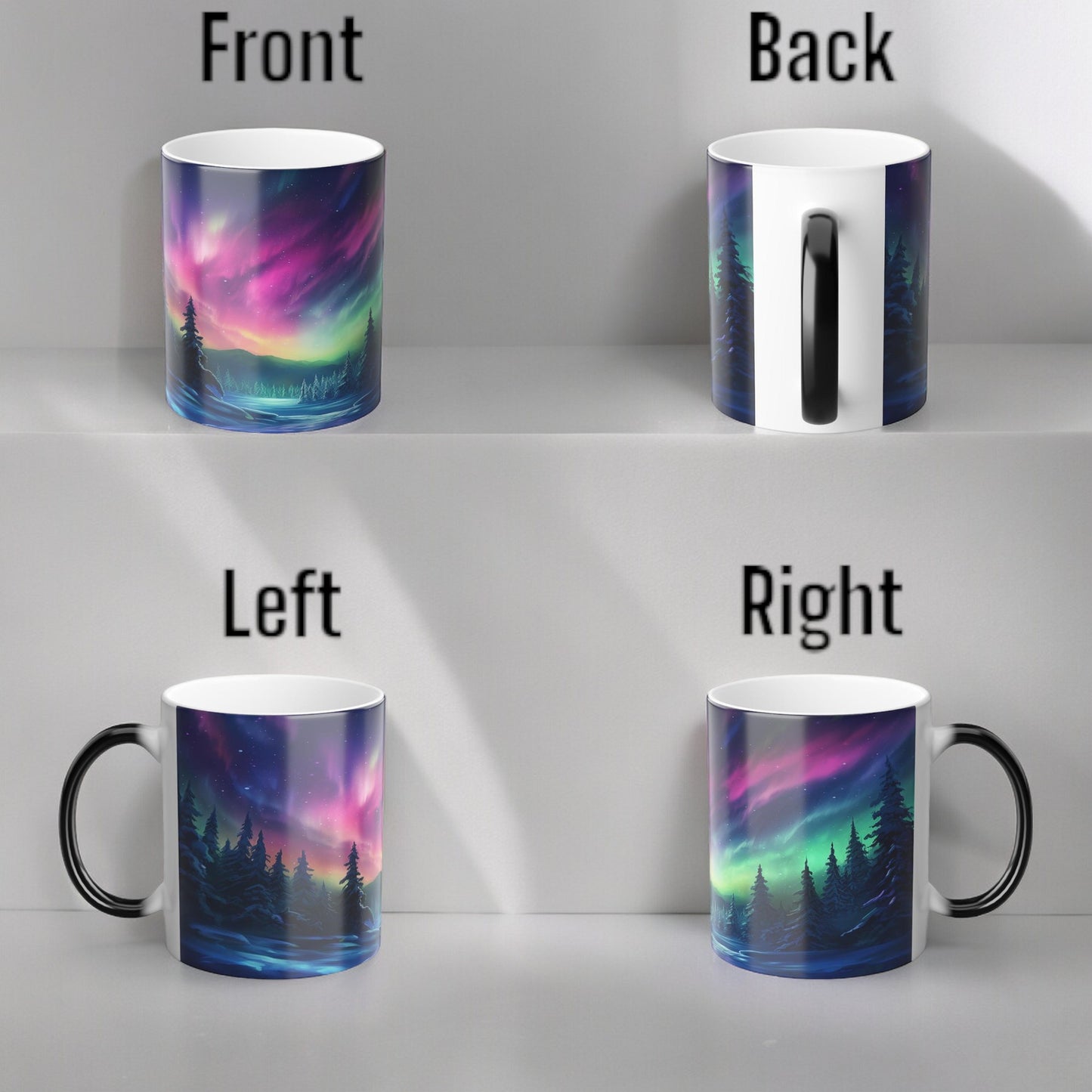 Fortryllende Aurora Borealis varmefølsomt krus - Northern Lights Magic Color Morphing-krus 11 oz - Heat Reactive Night Sky Coffee Cup - Perfekt gave til naturelskere