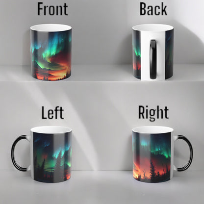 Töfrandi Aurora Borealis hitanæm mál - Northern Lights Magic Color Morphing Mug 11oz - Heat Reactive Night Sky Kaffibolli - Fullkomin gjöf fyrir náttúruunnendur