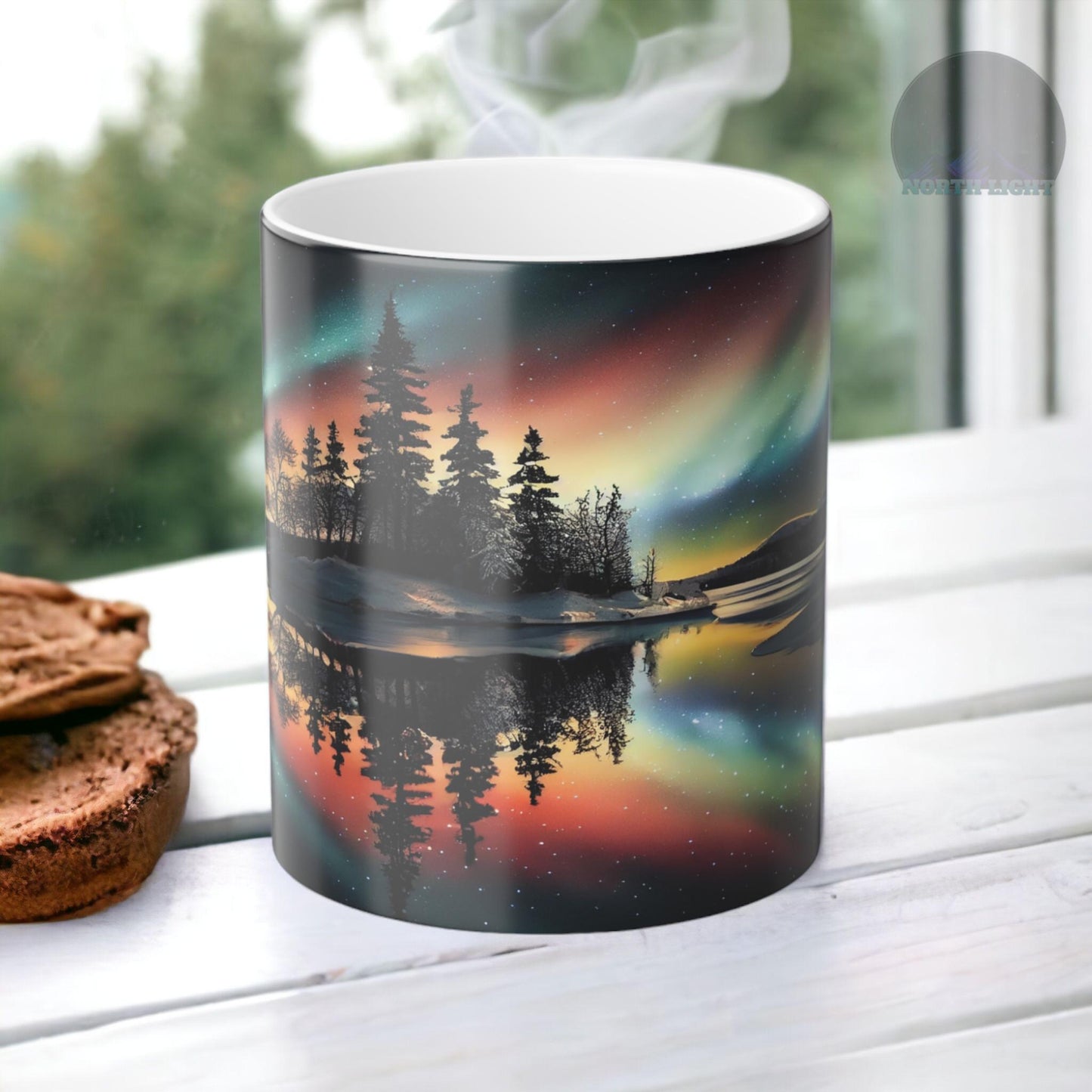 Fortryllende Aurora Borealis varmefølsomt krus - Northern Lights Magic Color Morphing-krus 11 oz - Heat Reactive Night Sky Coffee Cup - Perfekt gave til naturelskere