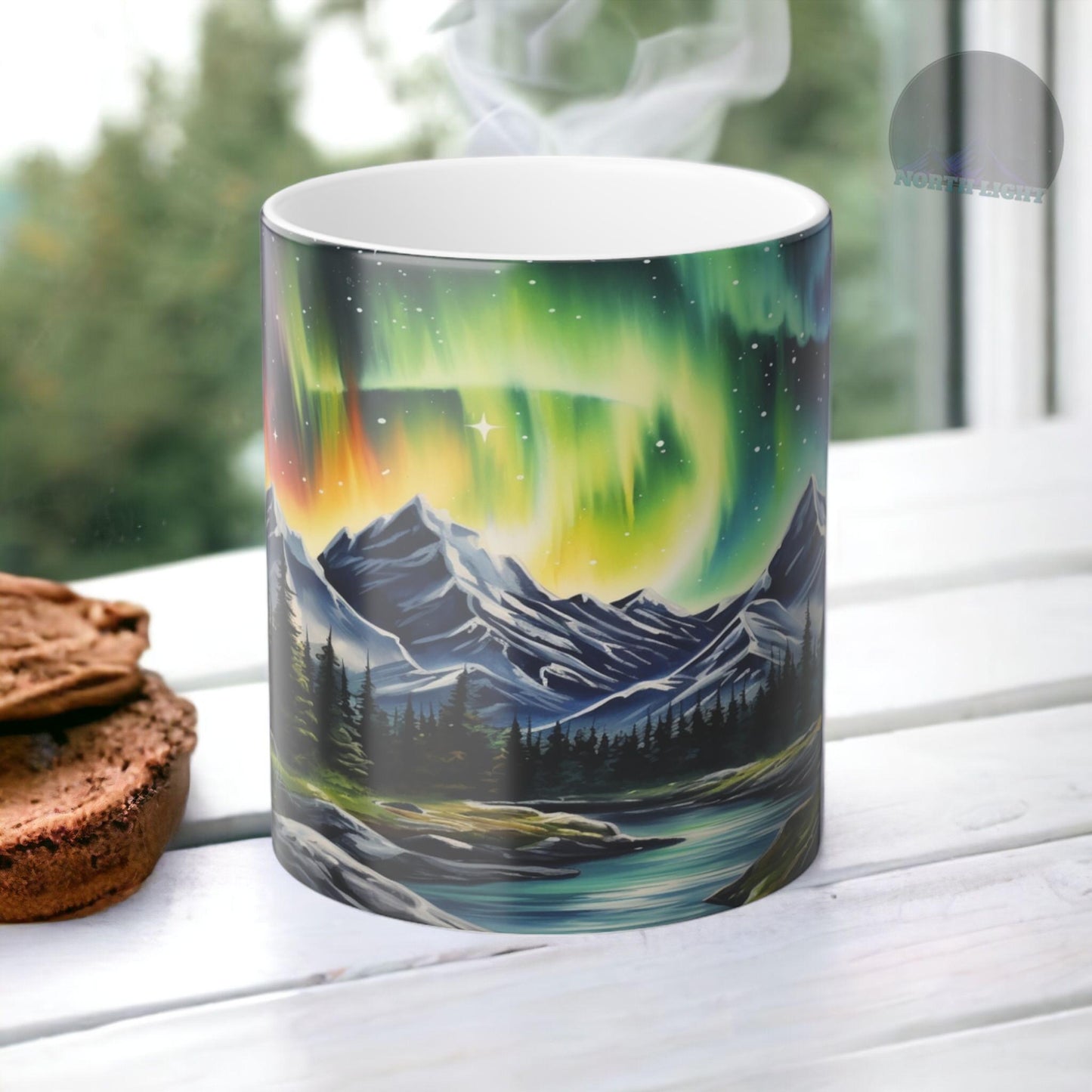 Lumoava Aurora Borealis Heat Sensitive Muki - Northern Lights Magic Color Morphing Muki 11 unssia - Heat Reactive Night Sky Coffee Cup - Täydellinen lahja luonnon ystäville