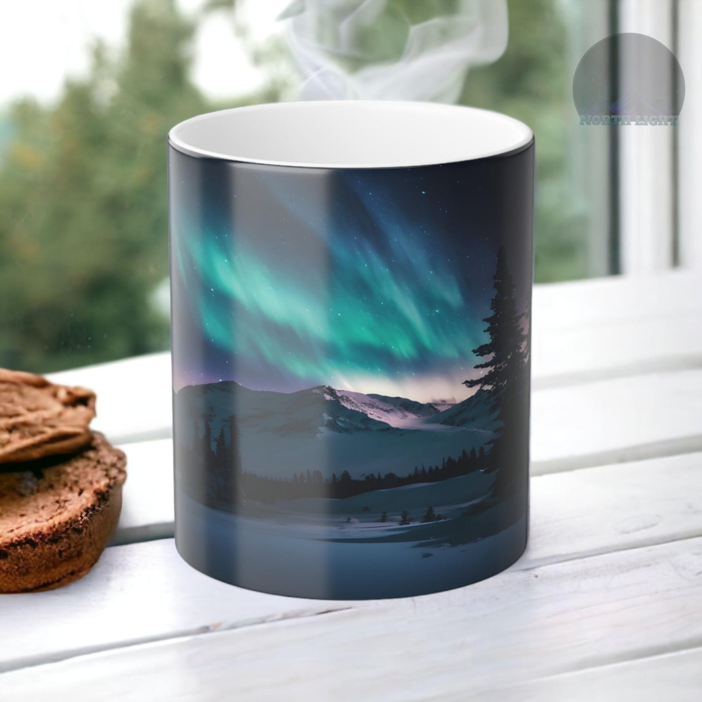 Fortryllende Aurora Borealis varmefølsomt krus - Northern Lights Magic Color Morphing-krus 11 oz - Heat Reactive Night Sky Coffee Cup - Perfekt gave til naturelskere