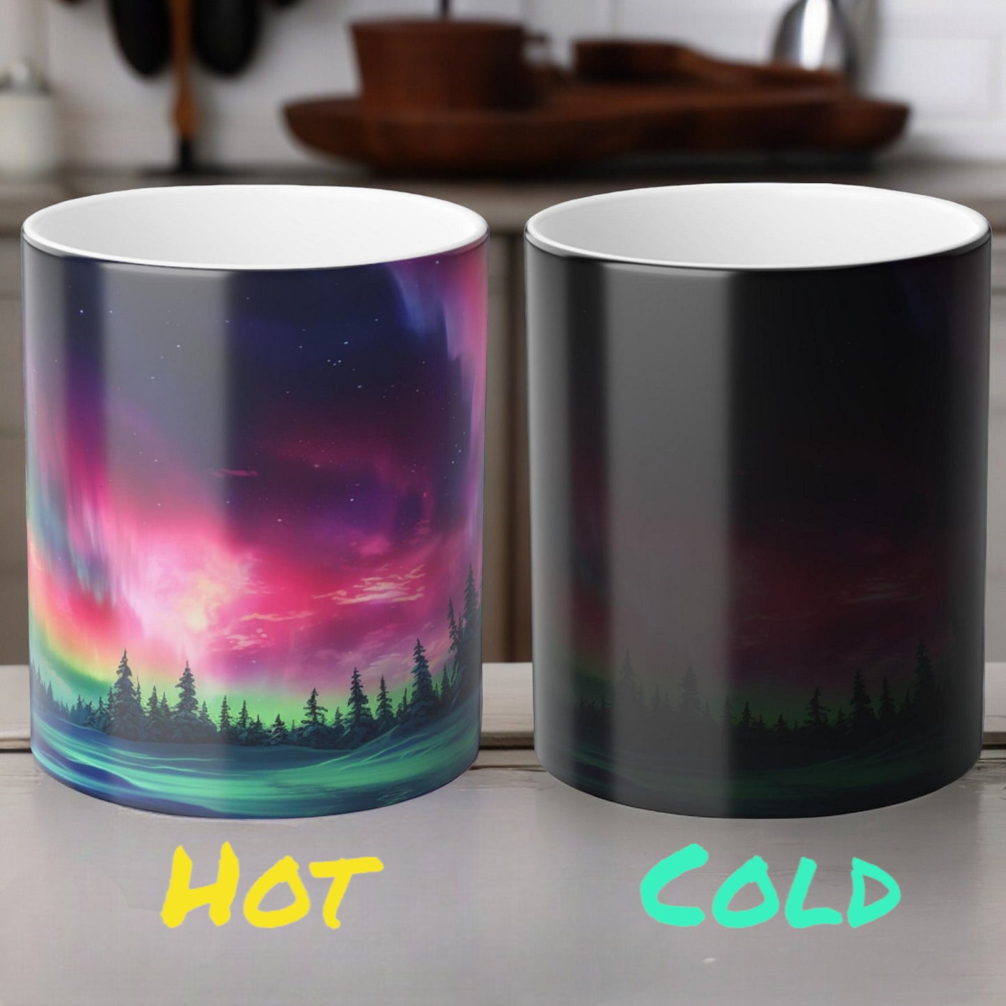 Bezaubernde wärmeempfindliche Tasse „Aurora Borealis“ – Tasse mit magischer Farbveränderung der Nordlichter, 325 ml – hitzereaktive Nachthimmel-Kaffeetasse – perfektes Geschenk für Naturliebhaber