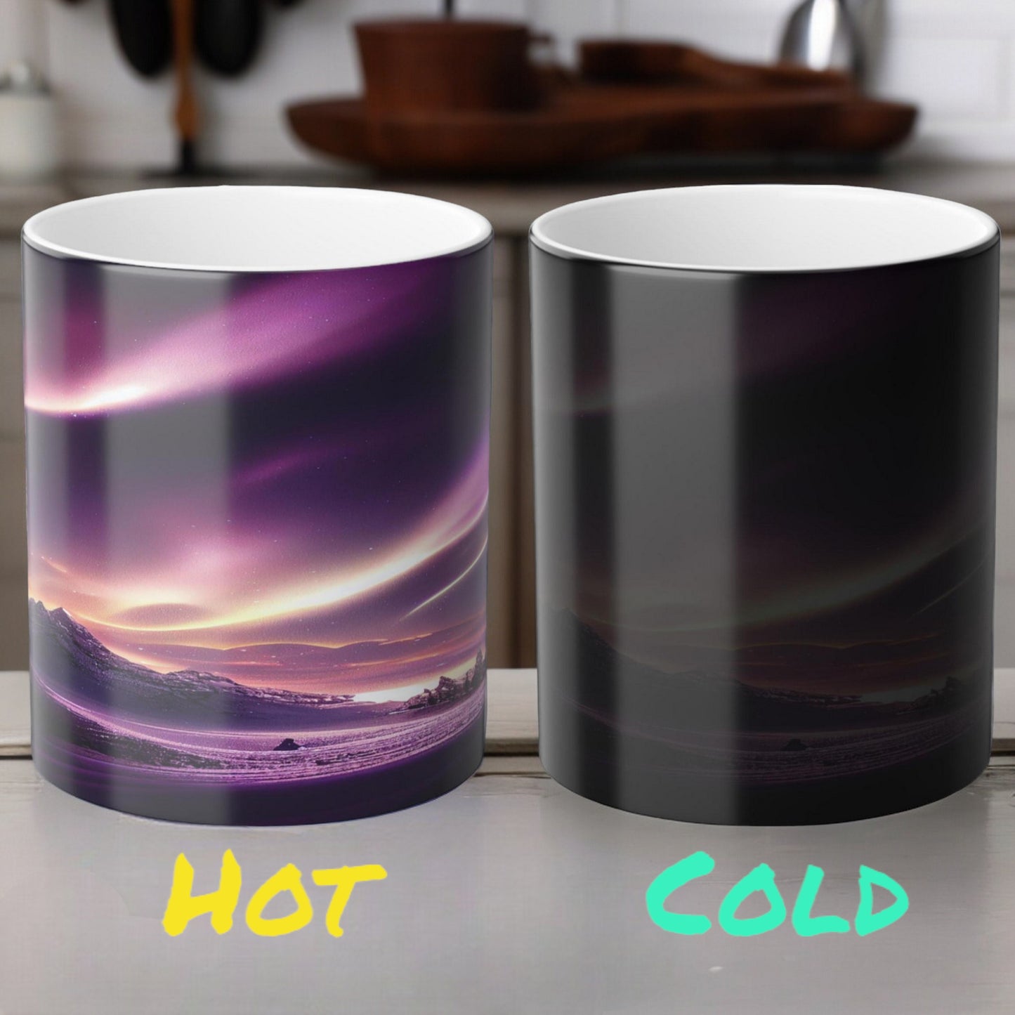 Enchanting Aurora Borealis Heat Sensitive Mug - Northern Lights Magic Color Morphing Mug 11oz - Heat Reactive Night Sky Coffee Cup - Perfect Gift for Nature Lovers 9
