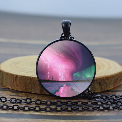 Unique Aurora Borealis Black Necklace - Northern Light Jewelry - Glass Dome Pendent Necklace - Perfect Aurora Lovers Gift 26