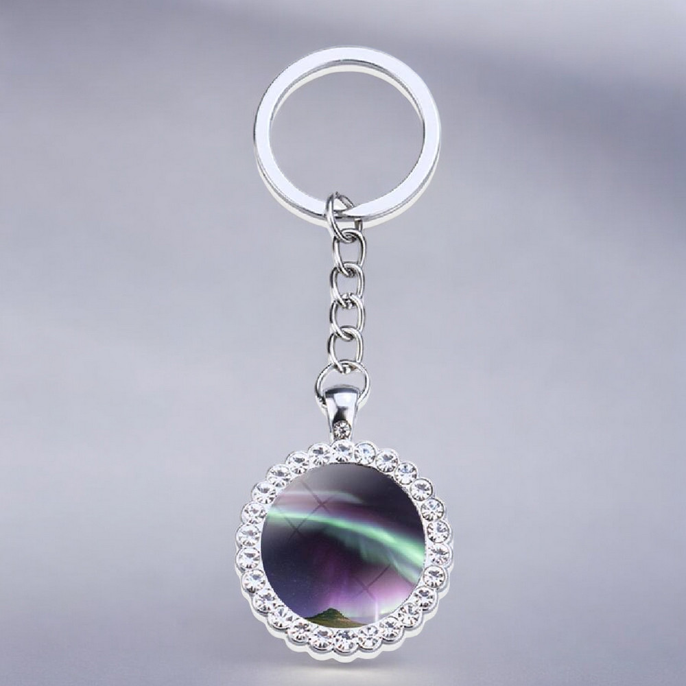 Porte-clés lumineux en argent Aurora Borealis - Bijoux Northern Light - Porte-clés en verre strass - Cadeau parfait pour les amoureux des aurores boréales