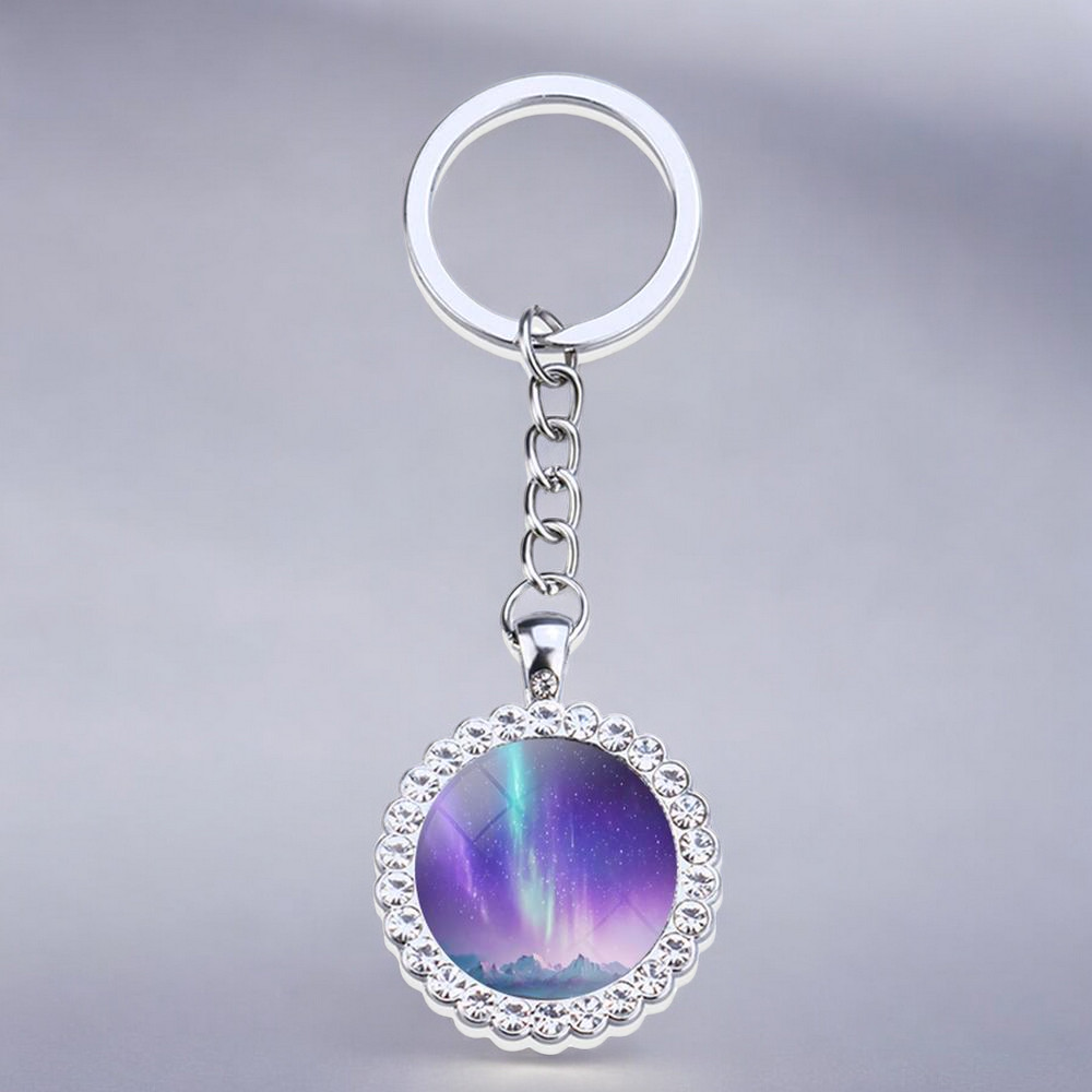 Luminous Aurora Borealis Silver Keyring - Northern Light Jewelry - Rhinestones Glass Key Chain - Perfect Aurora Lovers Gift