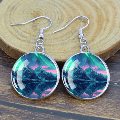 Lichtgevende Aurora Borealis Drop Oorbellen - Noorderlicht Sieraden - Unieke Glazen Cabochon Dangle Oorbellen - Perfect Aurora Lovers Gift