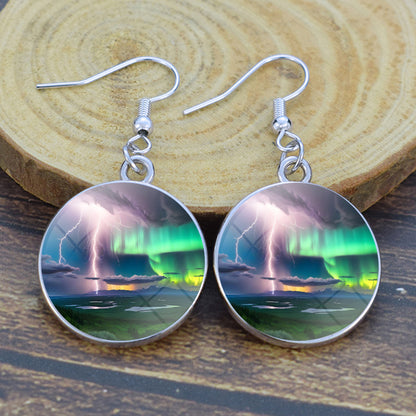 Unique Aurora Borealis Drop Earrings - Northern Lights Jewelry - Glass Cabochon Dangle Earrings - Perfect Aurora Lovers Gift 25