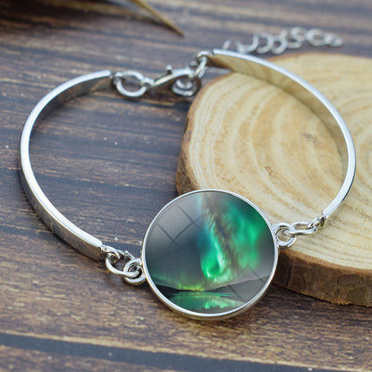 Unique Aurora Borealis Bangle Bracelet - Northern Light Jewelry - Glass Cabochon Silver Plated Bracelet - Perfect Aurora Lovers Gift 32